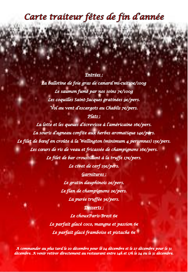 carte traiteur fêtes de fin d'année
